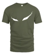 Haunting Ghostly Eyes Wispy Trail Mystery Graphic Tee - military green t-shirt on white background