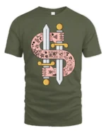 Tattooed Arms Dollar Sign Swords Die Rich Graphic Tshirt - military green t-shirt on white background