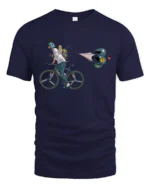 Speedy Bicycle Runner Game Over Parachute Graphic Tee - navy t-shirt on white background