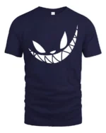 Grinning Cheshire Monster Toothy Smile Graphic Tshirt - navy t-shirt on white background