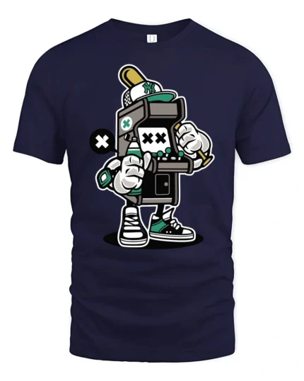 Retro Arcade Machine Street Artist Graffiti Graphic Tee - navy t-shirt on white background