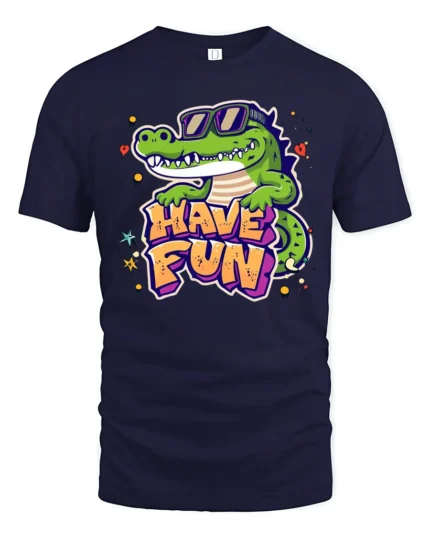 Laid back Croc Sunglasses Have Fun Graffiti Graphic Tshirt - navy t-shirt on white background