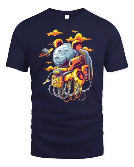 Galactic Grizzly Astronaut Space Walker Graphic Tshirt - navy t-shirt on white background