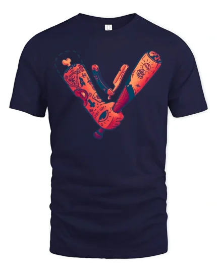 Gritty Urban Ink Badass Tattoos Bat Straight Razor Tshirt - navy t-shirt on white background