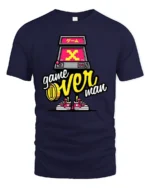 Funky Retro Arcade Machine Game Over Man Graphic Tshirt - navy t-shirt on white background