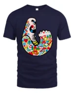 Muscular Tattooed Strongman Icon Collage Urban Graphic Tee - navy t-shirt on white background