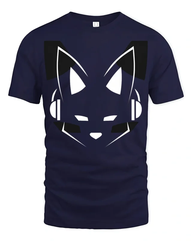 Virtual Fox DJ Minimalist Music Producer Graphic Tshirt - navy t-shirt on white background