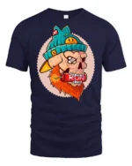 Explosive Bearded Skull RUN Dynamite Teal Beanie Graphic Tshirt - navy t-shirt on white background
