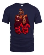 Primal Power Gorilla Boxing Gloves Retro Graphic Tshirt - navy t-shirt on white background