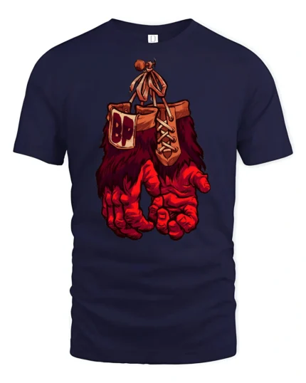 Primal Power Gorilla Boxing Gloves Retro Graphic Tshirt - navy t-shirt on white background