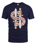 Tattooed Arms Dollar Sign Swords Die Rich Graphic Tshirt - navy t-shirt on white background