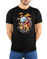 Galactic Grizzly Astronaut Space Walker Graphic Tshirt - model wearing black tee with hands behind back
