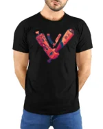 Gritty Urban Ink Badass Tattoos Bat Straight Razor Tshirt - model wearing black tee with hands behind back