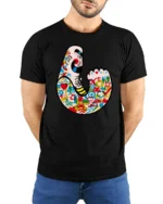 Muscular Tattooed Strongman Icon Collage Urban Graphic Tee - model wearing black tee with hands behind back