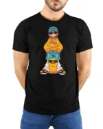 Cool Duck Girl Yellow Sweatshirt Rubber Duck Graphic Tshirt - model wearing black tee with hands behind back