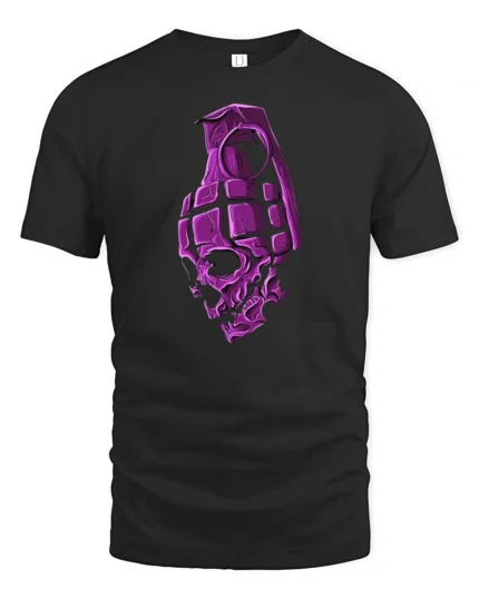 Explosive Skull Grenade Fragment Purple Bone Graphic Tshirt - black t-shirt on white background