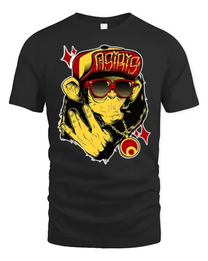 Urban Swag Monkey Graffiti Osiris Red Hat Graphic Tshirt - black t-shirt on white background