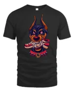 Fierce Doberman Sneakerhead Biting Shoe Urban Graphic Tshirt - black t-shirt on white background