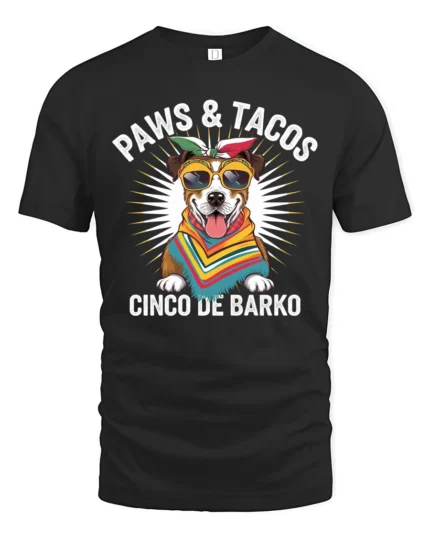 Festive Paws And Tacos Cinco De Barko Dog Graphic Tshirt - black t-shirt on white background