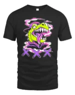 Radiant Retro Dinosaur Street Art Graffiti Graphic Tshirt - black t-shirt on white background