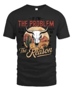 Bold Desert Bull Skull Western Slogan Graphic Tshirt - black t-shirt on white background