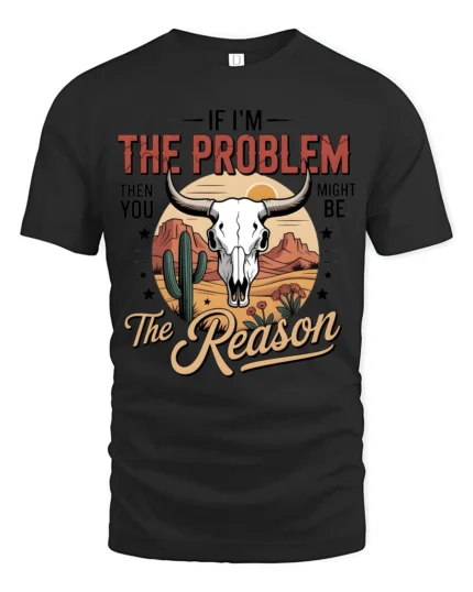 Bold Desert Bull Skull Western Slogan Graphic Tshirt - black t-shirt on white background