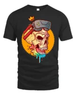 Virtual Reality King Skull Rainbow Drip Gaming Graphic Tshirt - black t-shirt on white background
