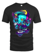 Rad Skateboarding Octopus Urban Street Style Graphic Tee - black t-shirt on white background