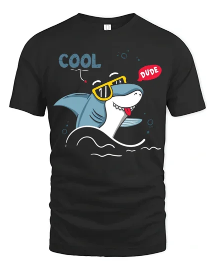 Groovy Shark Sunglasses Cool Dude Beach Vibe Graphic Tshirt - black t-shirt on white background