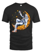 Celestial Dreamer Astronaut Reclining On Moon Graphic Tshirt - black t-shirt on white background