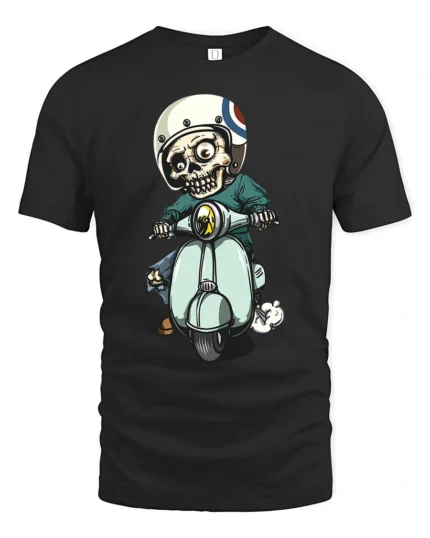 Vintage Scooter Skull Rider Retro Mod Style Graphic Tee - black t-shirt on white background