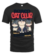 Gloomy Bored Cat Club Unimpressed Feline Graphic Tshirt - black t-shirt on white background
