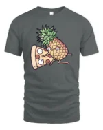 Amusing Pineapple Pizza Slice Cartoon Food Humor Tshirt - gray t-shirt on white background