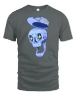 Dreamy Floating Blue Skull Floral Hat Graphic Tshirt - gray t-shirt on white background