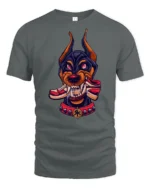 Fierce Doberman Sneakerhead Biting Shoe Urban Graphic Tshirt - gray t-shirt on white background