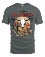 Bold Desert Bull Skull Western Slogan Graphic Tshirt - gray t-shirt on white background