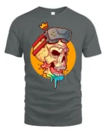 Virtual Reality King Skull Rainbow Drip Gaming Graphic Tshirt - gray t-shirt on white background