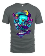 Rad Skateboarding Octopus Urban Street Style Graphic Tee - gray t-shirt on white background