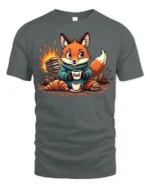 Cozy Reading Fox Campfire Fuel Coffee First Graphic Tshirt - gray t-shirt on white background