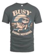 Lazy Cool Cat Busy Doing Nothing Retro Sunset Tshirt - gray t-shirt on white background