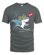 Groovy Shark Sunglasses Cool Dude Beach Vibe Graphic Tshirt - gray t-shirt on white background