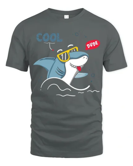 Groovy Shark Sunglasses Cool Dude Beach Vibe Graphic Tshirt - gray t-shirt on white background