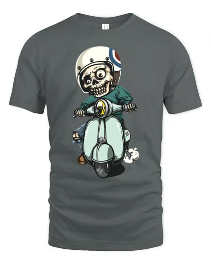 Vintage Scooter Skull Rider Retro Mod Style Graphic Tee - gray t-shirt on white background