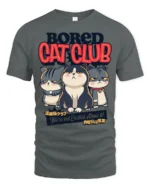 Gloomy Bored Cat Club Unimpressed Feline Graphic Tshirt - gray t-shirt on white background
