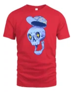 Dreamy Floating Blue Skull Floral Hat Graphic Tshirt - red t-shirt on white background