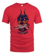 Fierce Doberman Sneakerhead Biting Shoe Urban Graphic Tshirt - red t-shirt on white background
