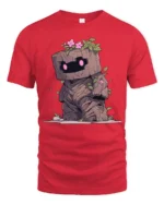 Nature Guardian Wood Golem Pink Flower Graphic Tshirt - red t-shirt on white background