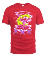 Radiant Retro Dinosaur Street Art Graffiti Graphic Tshirt - red t-shirt on white background