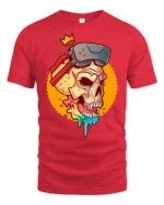 Virtual Reality King Skull Rainbow Drip Gaming Graphic Tshirt - red t-shirt on white background