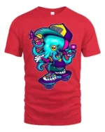 Rad Skateboarding Octopus Urban Street Style Graphic Tee - red t-shirt on white background